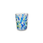 Mellow Monkey aqua Venetian glass shot glass with hand-painted blue and green tree of life design. 2.5-oz.