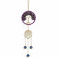 Mellow Monkey Tree of Life suncatcher with purple healing stones, gold metallic chains, and hanging crystal beads.