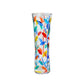 Mellow Monkey Tree of Life bud vase, 7-inch clear Venetian glass hand-painted with colorful leaves and stems. Made in Italy.