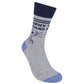 Mellow Monkey gray cotton blend novelty socks featuring a gold trophy graphic and Trophy Husband text