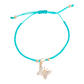 Mellow Monkey Kitt adjustable bracelet featuring a bright turquoise braided band and a gold butterfly charm with crystals