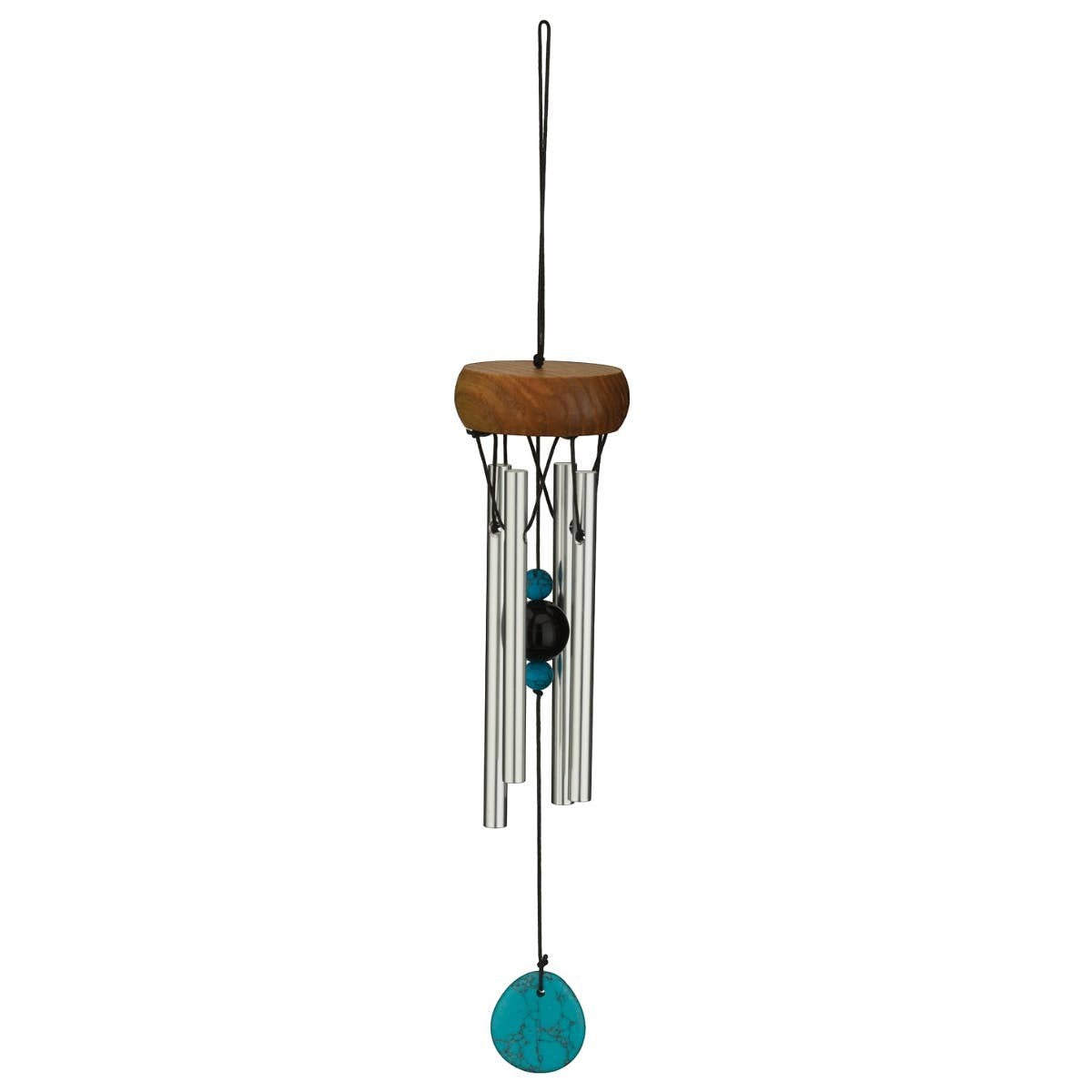 Mellow Monkey mini healing chime with wooden canopy, aluminum tubes, and turquoise stone accent