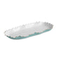 Mellow Monkey turquoise and white scalloped oblong tray, 17.5-in, made of aluminum alloy with food-safe enamel.
