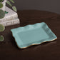 Mellow Monkey turquoise rectangular tray with wavy gold trim, 7-in, made of aluminum alloy with enamel finish.