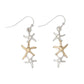 Mellow Monkey two-tone linked starfish drop earrings in silver and gold finish for a coastal beach style.