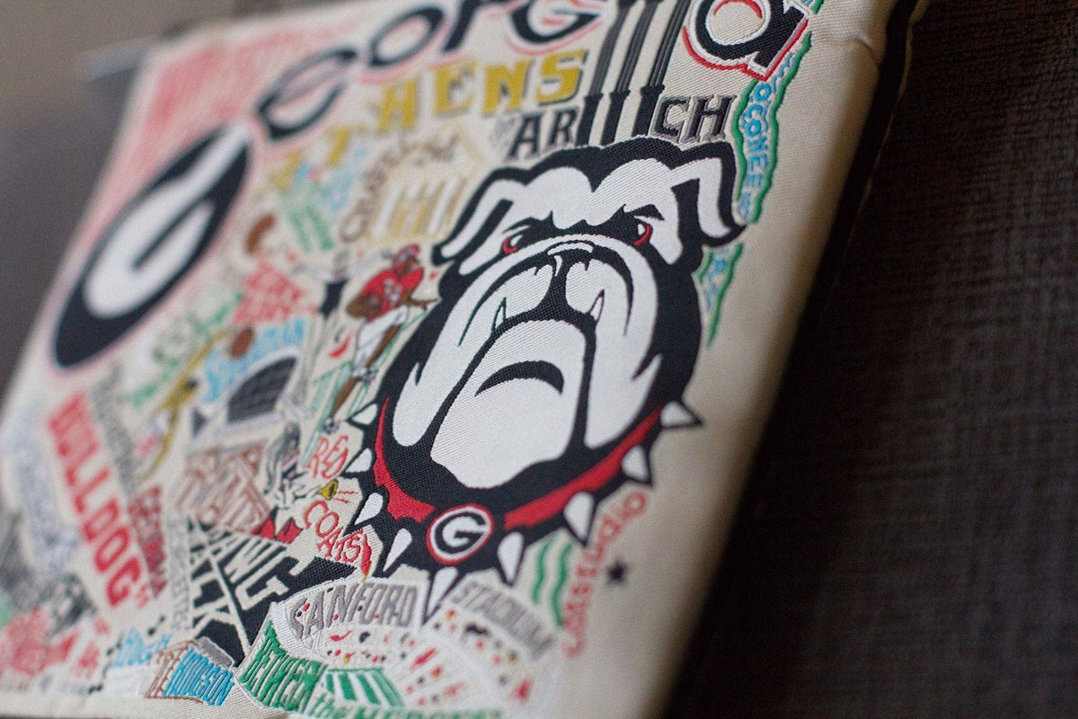 Mellow Monkey University of Georgia woven poly zip pouch featuring a detailed Bulldog mascot and school graphics