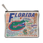 Mellow Monkey University of Florida zip pouch featuring colorful woven illustrations of campus landmarks and mascot.