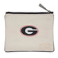Mellow Monkey University of Georgia zip pouch in cream polyester with a woven red and black G logo