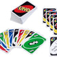 Mellow Monkey UNO card game deck with colorful number, action, and wild cards spread out for family play.