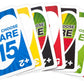 Mellow Monkey UNO Dare card game featuring colorful action cards with draw two or dare options for family fun