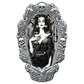 Mellow Monkey Vampira enamel pin featuring Dave Cook artwork in a silver coffin-shaped frame with skull details.