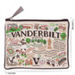 Mellow Monkey Vanderbilt University woven zip pouch with campus landmarks, mascot, and school name in metallic thread. Measures 7x5.5 inches.