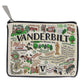 Mellow Monkey Vanderbilt University woven zip pouch with campus landmarks, mascot, and school name in metallic thread. 7" x 5.5"