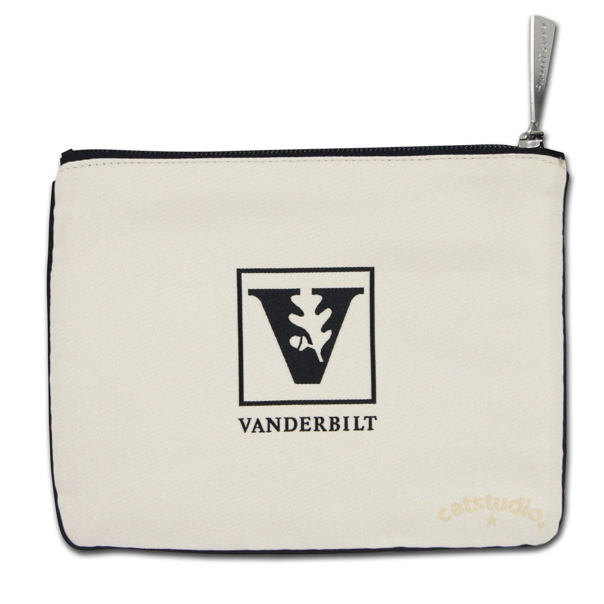 Mellow Monkey Vanderbilt University woven zip pouch with black trim and silver zipper pull. Features the Vanderbilt logo and name.