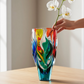 Mellow Monkey 11-inch hand-painted Venetian crystal glass vase with vibrant multi-colored abstract patterns