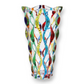 Mellow Monkey 12-inch hand-painted Venetian glass vase with vibrant multicolored wavy patterns on clear crystal