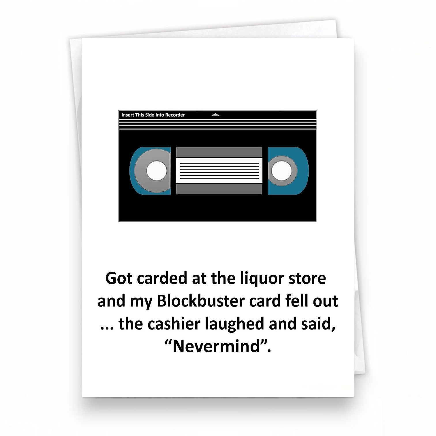 Mellow Monkey funny birthday card featuring a vintage VHS tape illustration and a nostalgic Gen-X humor quote.
