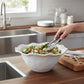 Mellow Monkey VIDA Alegria large white melamine serving bowl with beaded rim, perfect for salads or fruit.