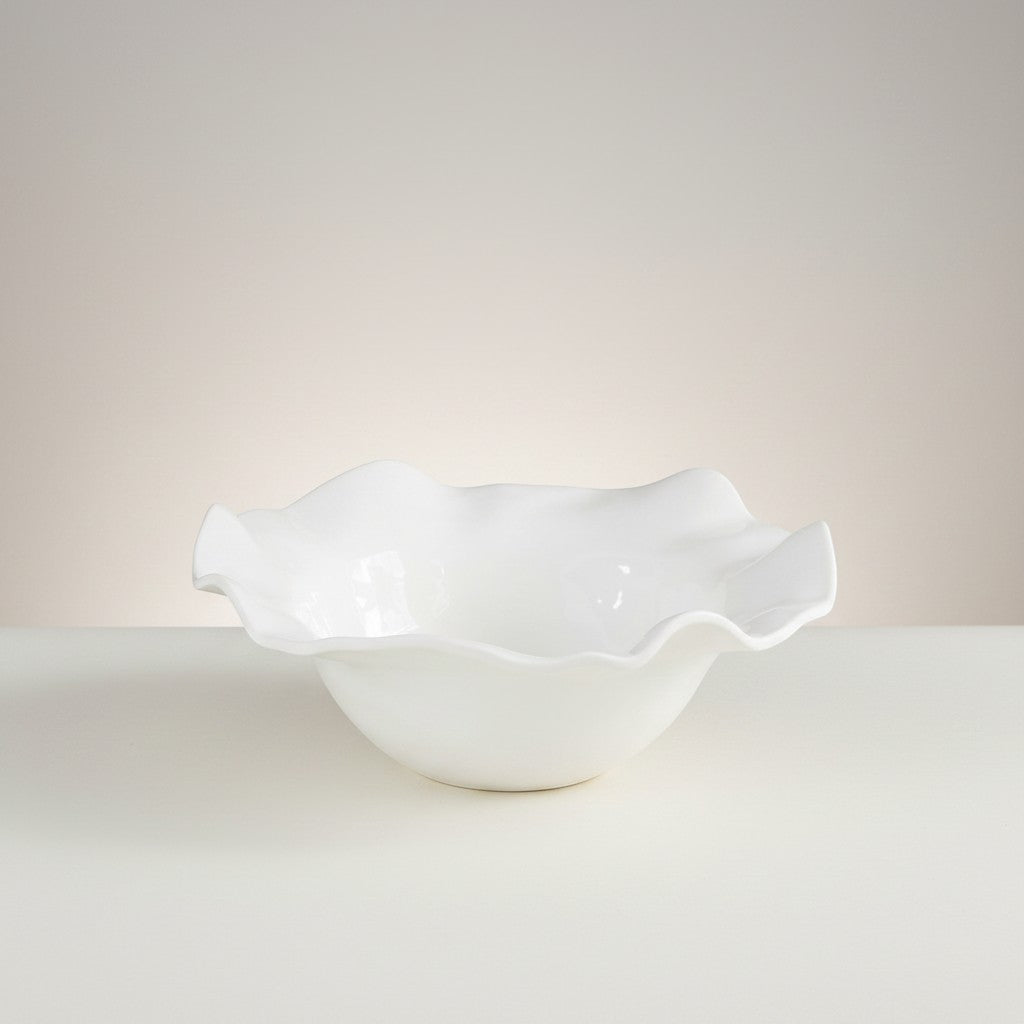Mellow Monkey VIDA Havana Large Bowl - White - 15in. - Beatriz Ball. White melamine serving bowl with ruffled edge.
