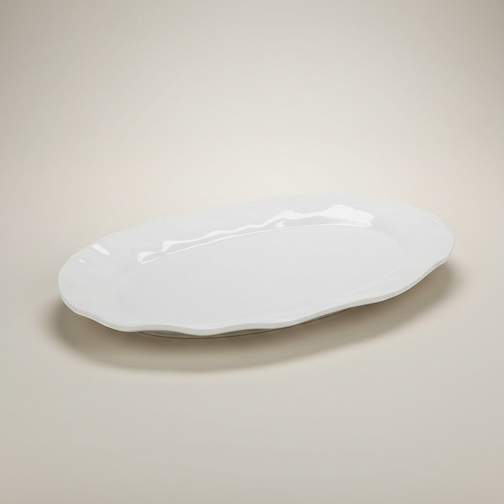 Mellow Monkey VIDA Havana Oval Tray in white, made of luxury melamine, 18.25in, perfect for indoor/outdoor entertaining.