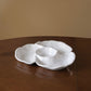 Mellow Monkey VIDA Havana Triple Dip white melamine serving dish with organic shapes, 12 inches.