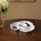 Mellow Monkey VIDA Havana Triple Dip serving dish in white melamine, featuring three organically shaped compartments for dips and garnishes.