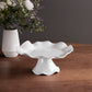 Mellow Monkey VIDA Havana white melamine cake plate with ruffled edge on pedestal base, 10.5in.