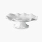 Mellow Monkey VIDA Havana white pedestal cake plate with ruffled edge, 14-inch diameter, made of luxury melamine.