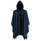 Mellow Monkey navy blue hooded Viking cloak with a decorative brooch and leather buckle for medieval cosplay.