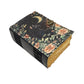 Mellow Monkey vintage goat leather spellbook with black cat and moon design, 200 pages, 5x7 inches.