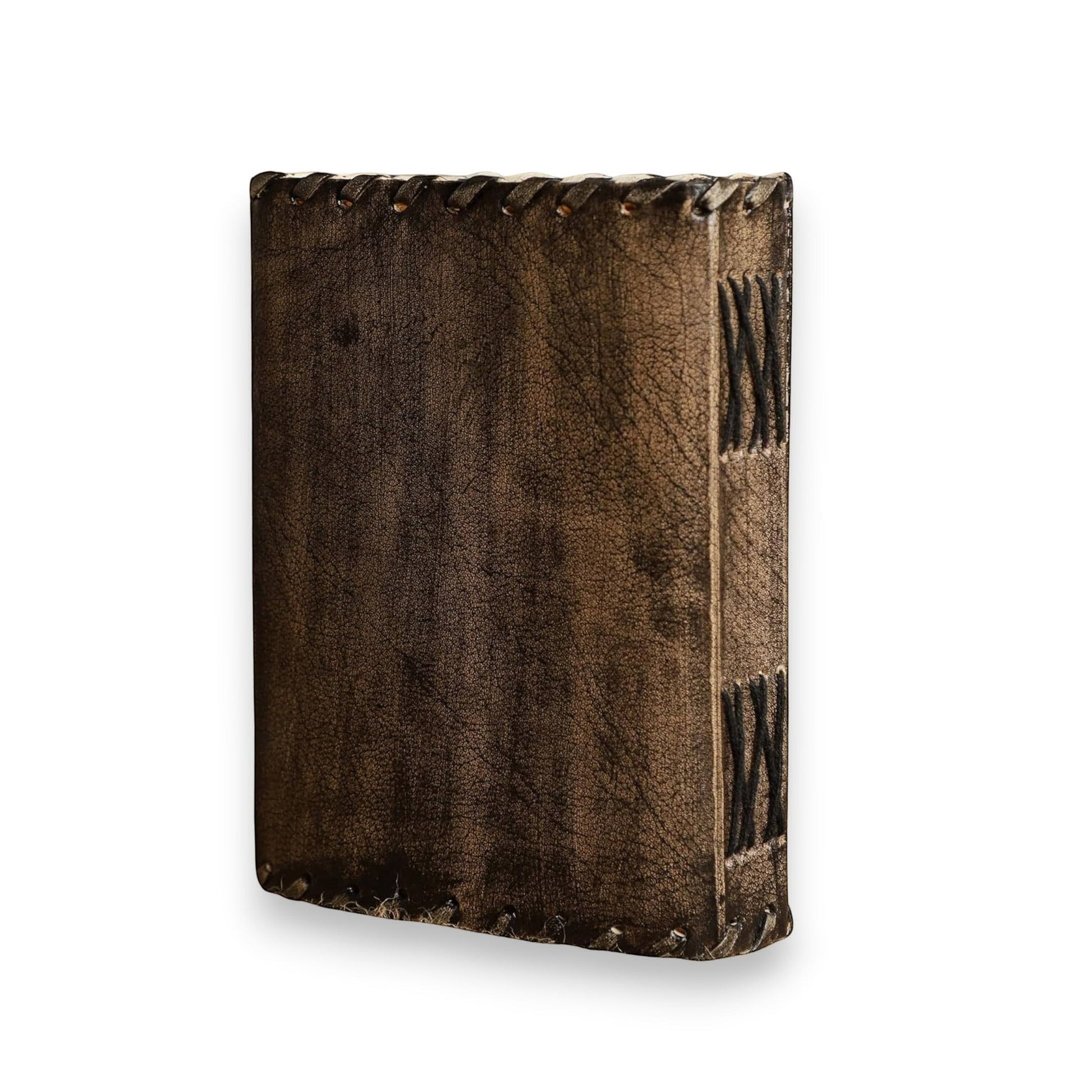 Mellow Monkey vintage brown genuine goat leather spellbook journal with deckle edge paper, 5x7 inches, 200 pages.