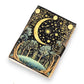 Mellow Monkey Moon and Stars vintage leather spellbook with celestial design and metal clasp. 5x7 inches, 200 pages.