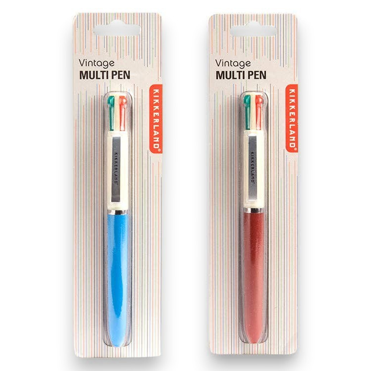 Mellow Monkey Vintage Multi Pen set featuring two retro-style pens with four ink colors in ABS and metal casing