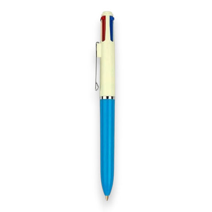 Mellow Monkey vintage-style multi-color ballpoint pens with cream, blue, and red barrels and four ink color options.