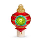 Mellow Monkey vintage-style red and green glass ornament night light with gold glitter accents on a white background.