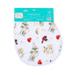 Mellow Monkey Virginia floral 2-in-1 bamboo rayon and cotton baby burp cloth and bib in white with red heart accents.