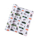 Mellow Monkey Washington DC print muslin baby swaddle blanket featuring monuments, cherry blossoms, and flag motifs.
