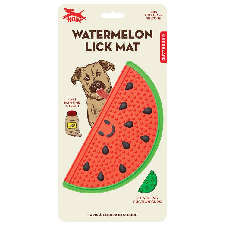 Mellow Monkey Kobe watermelon-shaped silicone dog lick mat with suction cups for bath time enrichment