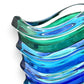 Mellow Monkey Wave Venetian Crystal Glass Vase in aqua, 12-in. Hand-painted glass with blue and green wave design.