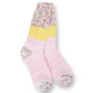 Mellow Monkey Whimsical Multi textured crew socks featuring a pink, yellow, and multi-colored knit pattern.