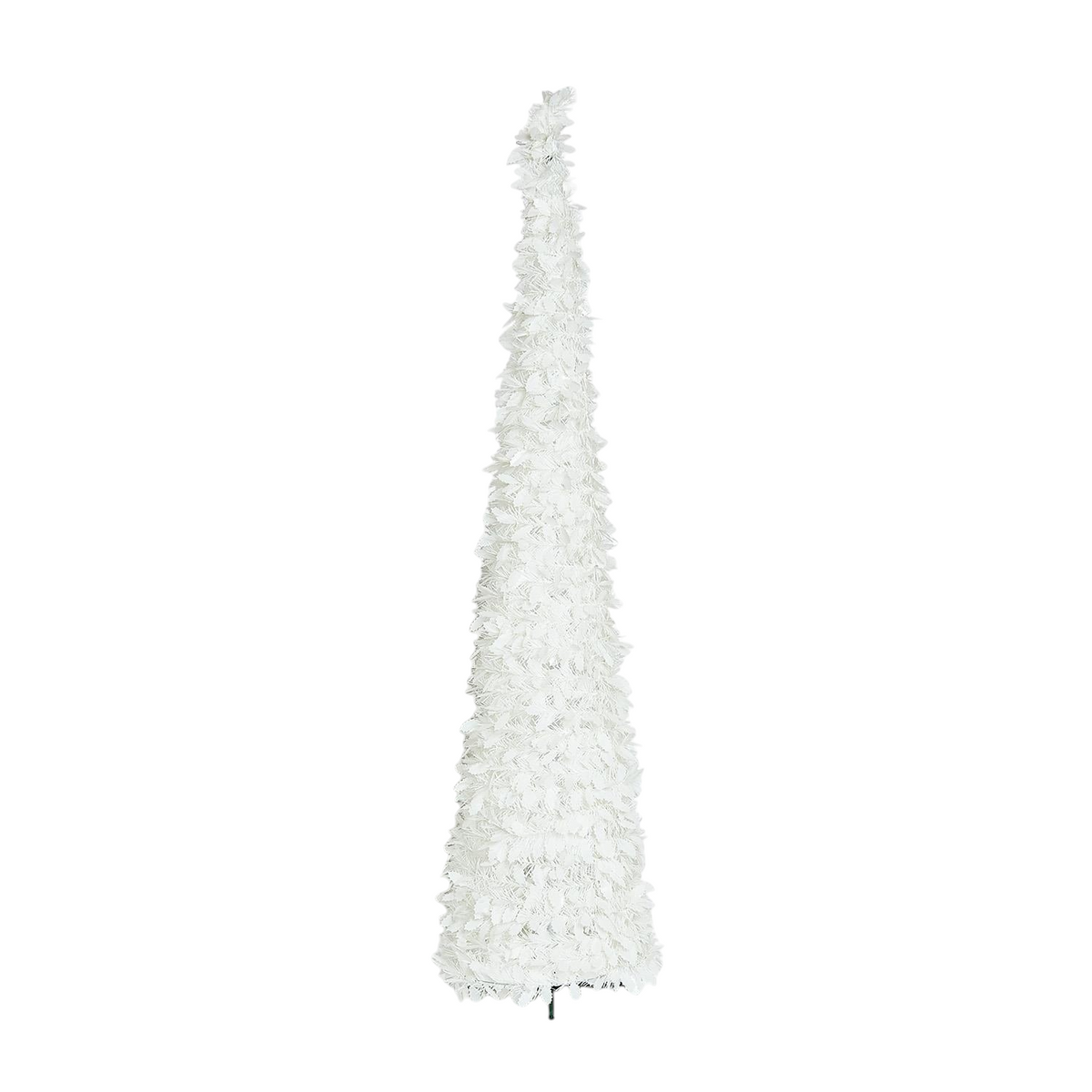 Mellow Monkey white collapsible tinsel Christmas trees in three different heights standing on a white background.