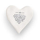 Mellow Monkey white porcelain heart-shaped coaster with black sentimental text on a clean white background.
