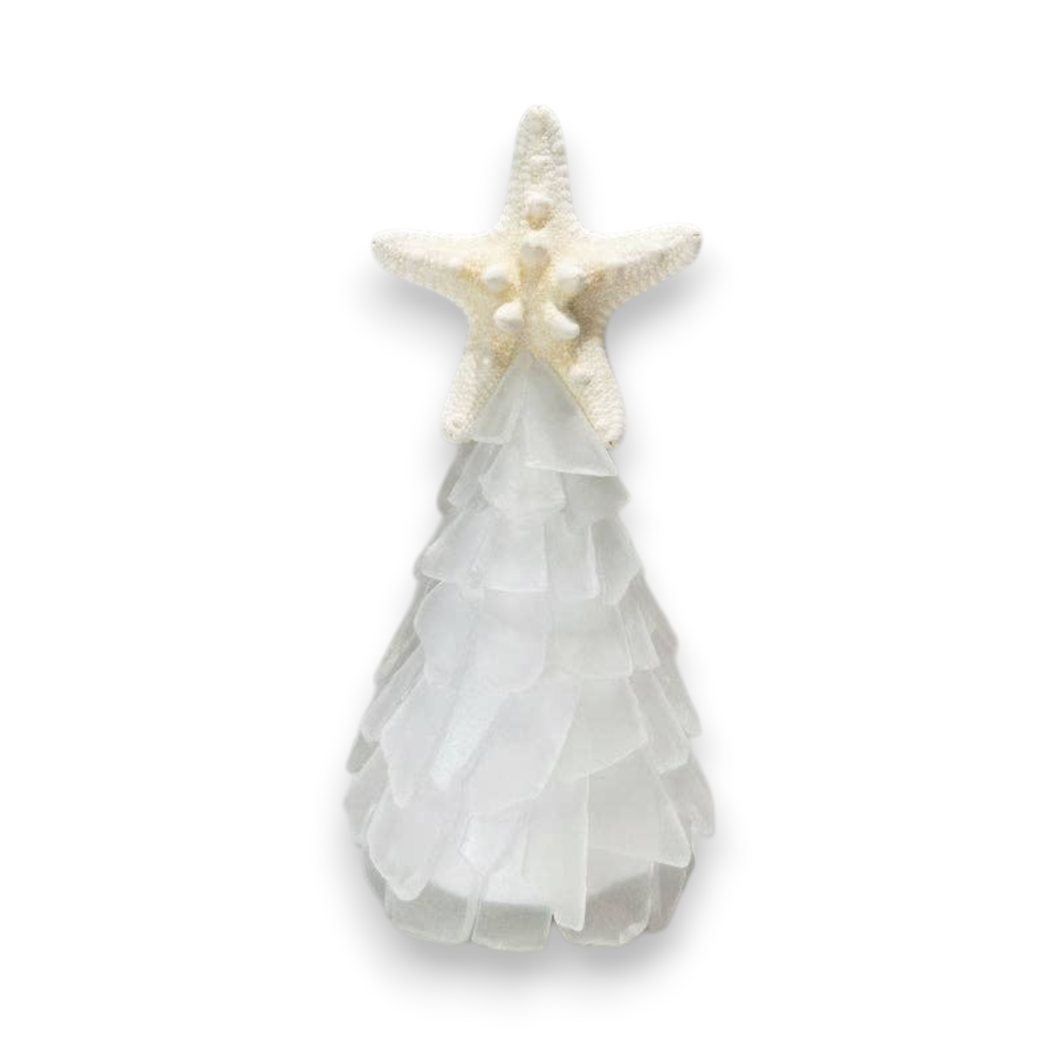 Mellow Monkey 6 inch white seaglass Christmas tree with a real starfish topper for coastal holiday decor