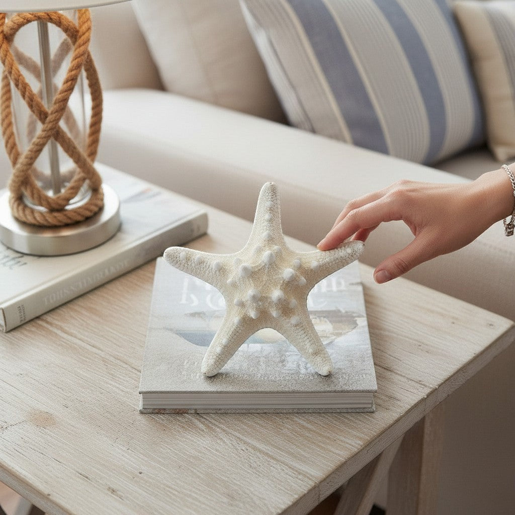 Mellow Monkey white bleached starfish, 2-5 inches, perfect for coastal decor and crafts.