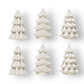 Mellow Monkey set of six small white stoneware Christmas trees for holiday mantel and table decor