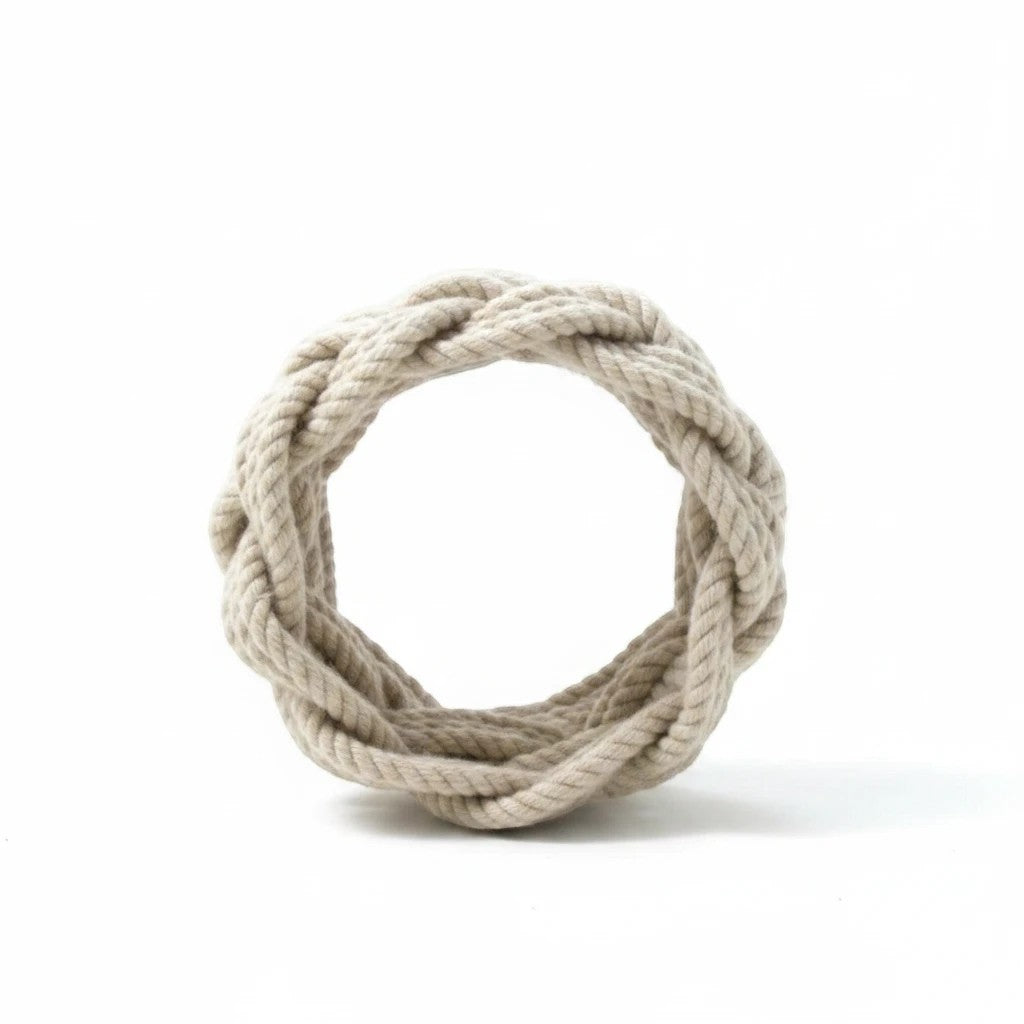 Mellow Monkey white cotton cord Turks Head knot sailor bracelet with a wide 5-lead 9-bight nautical design.