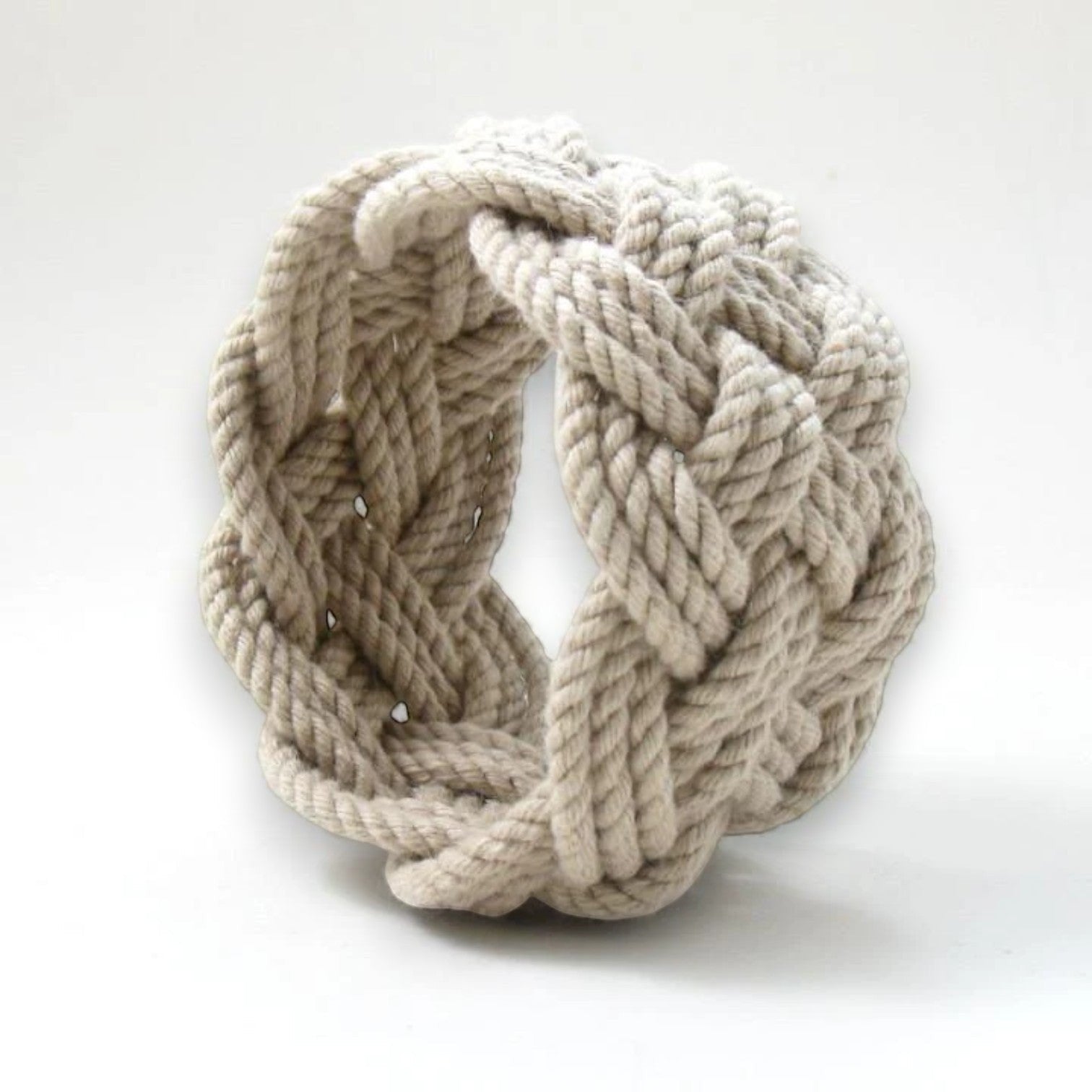 Mellow Monkey wide white cotton cord Turks Head knot sailor bracelet with 5 leads and 9 bights