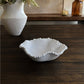 Mellow Monkey white melamine wavy mini bowl with pearl rim, 7 inches, perfect for dips and salsa.