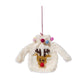 Mellow Monkey white wool sweater ornament featuring a reindeer design and colorful pom-poms on a hanging string.