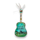 Mellow Monkey hand-painted guitar ornament featuring Wild Horses artwork with a teal background and white ribbon tie.